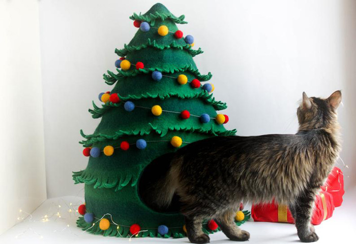Camas de gato de árbol de Navidad de lana de fieltro